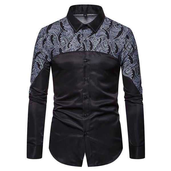 

fashion men's shirt camisa leisure printing long-sleeved shirt men streetwear autumn winter male blouse camisa masculina, White;black