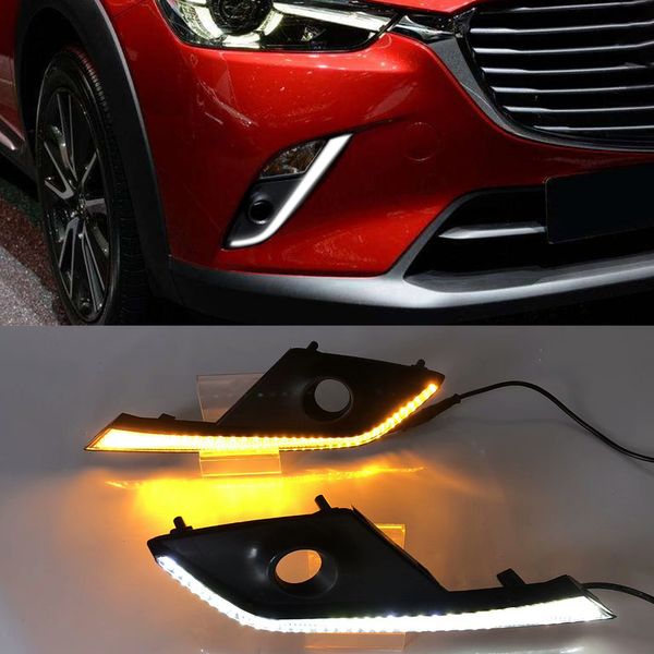 1 çift araba DRL LED Mazda CX-3 CX3 2015 2016 2017 2018 2019 2020308j için sarı dönüş sinyali işlevi ile gündüz çalışma ışığı