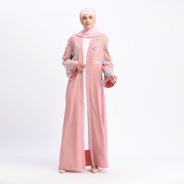 

muslim abaya for women's cardigan dress embroidery 3d stereoscopic floral abaya turkey maxi dress cardigan ramadan long, Black;gray
