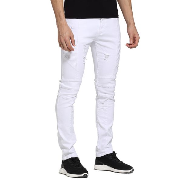

men jeans white design slim fit skinny ripped casual biker jeans for men h1705, Blue