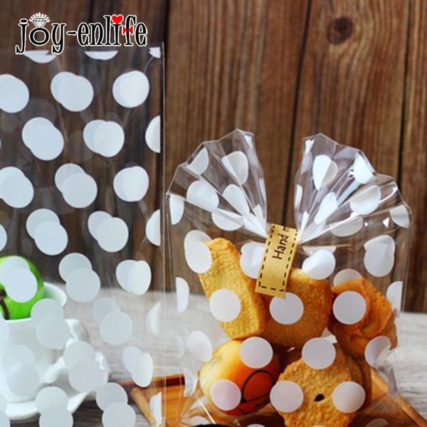 

joy-enlife 20pcs white polka dots clear plastic bag baby shower child birthday party wedding candy cookies supplies package bag