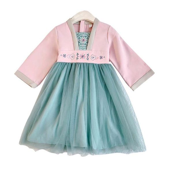 

children kids girl dress 2020 tang suit cheongsam embroidered princess new year tulle dress for children girl vestido, Red;yellow