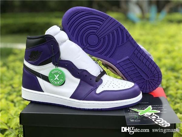 

2020 est air authentic 1 high og court purple basketball shoes men court purple sports sneakers 555088-500 with box