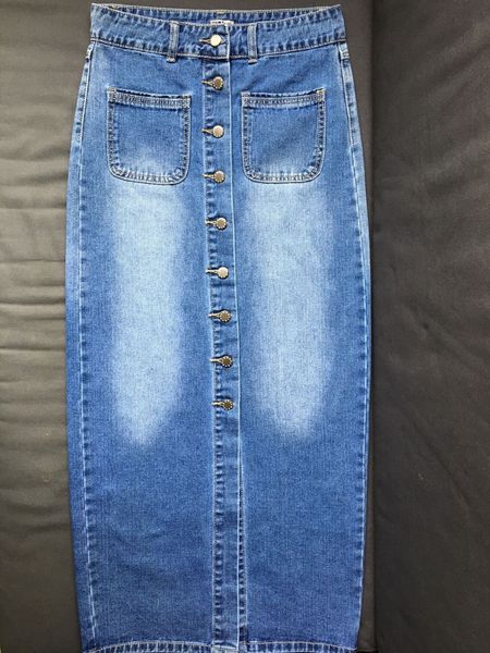 

single-breasted denim skirt women's high waist skinny skirt, Black