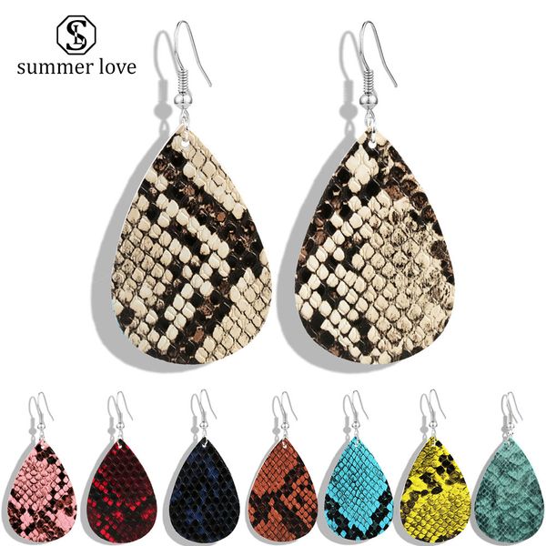 

new fashion snake print leather earrings for women 8 colors teardrop water drop earrings style jewelry, Silver