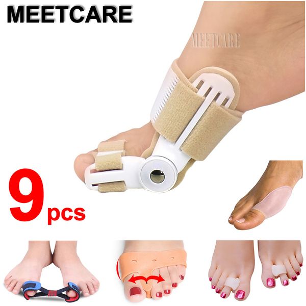 9pcs Big Thumb Toe Hallux Valgus Orthosis Correzione BUNION Splint Scaddulzione dei piedi correttore Passatore Paranda Allevia gli strumenti di cura del piede