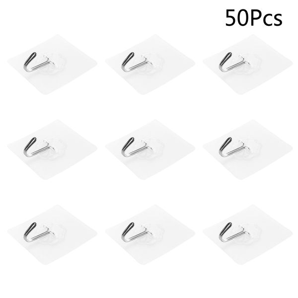 

50pcs wall hook no nail transparent adhesive heavy duty reusable sticky towel ceiling hangers for kitchen office bathroom