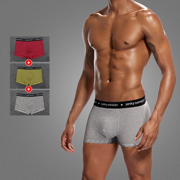 

new striped underwear men's seamless underwear knitted low waist shaper boxer men's breathable comfortable boxer, Black;white