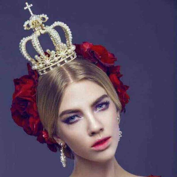 

vintage baroque gold silver big simulated pearl royal queen crowns bridal tiara wedding hair jewelry accessories for women bride, Golden;white