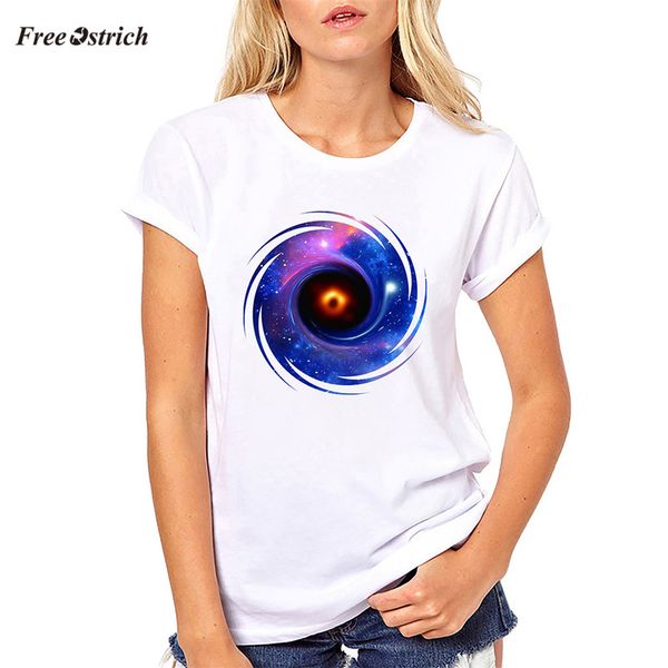 

ostrich clothes t-shirt summer women black hole girls plus size print short sleeve t shirt blousee black hole tshirt, White