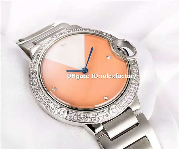 

Швейцарские Серебряные 316L Стальные Женские / Леди Часы 36 мм 821a Автоматическая Сапфировое Стекло с Бриллиантами Рамка Розовый Циферблат Дизайнерские Женские Часы