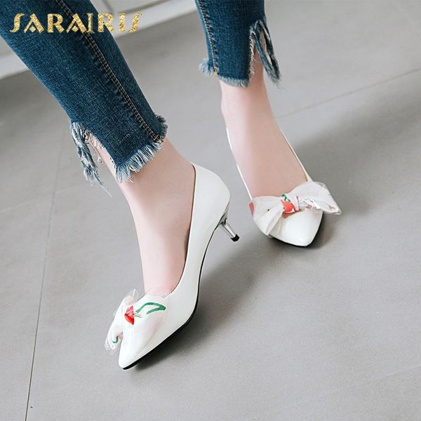 

sarairis moda nuevo diseÃ±o tacones finos puntiagudos oficina seÃ±ora zapatos de plataforma de mujer deslizamiento dulce pajarita concisa, Black