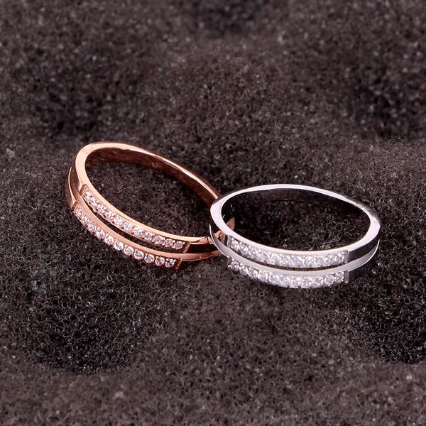 

fashion super flash double layer 22 micro zircon titanium steel rose gold ring pair ring for women jewelry gift wholesale, Slivery;golden