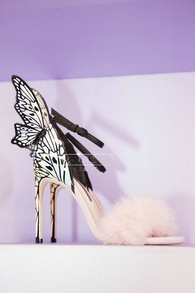 

2019 ladies patent leather high heel feather rose solid butterfly ornaments mulit sophia webster sandals shoes colourful 34-42, Black