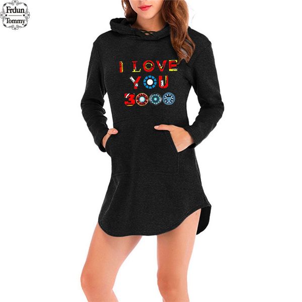 

frdun i love you 3000 print basic fashion street hoodies dress comfortable popular casual kpop cool kawaii women dress, Black