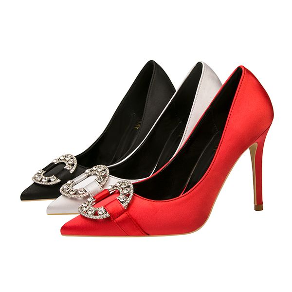 

european and american fashion super high heel thin heel silk shallow mouth pointed nightclub thin diamond single shoes