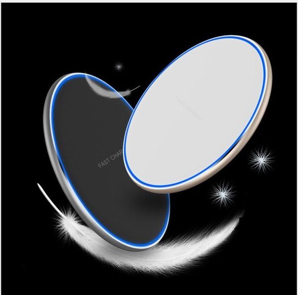 

2019 wireless quick charger pad qi 10w power fast charging smooth metal pad with led light for iphone xs for huawe mate20 all qi device