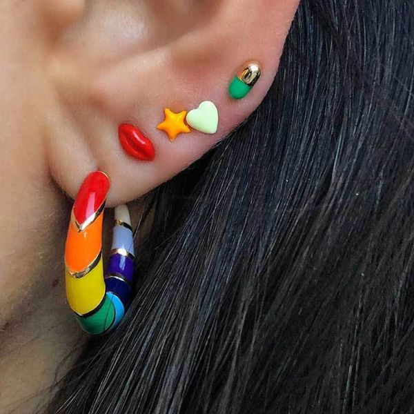 

fashion women bohemian jewerly sweet girls painting drop oil small earrings set, Golden;silver
