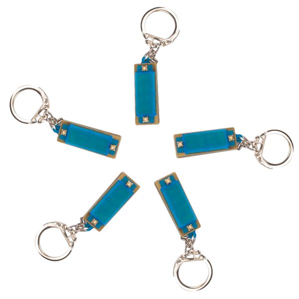 

5 pieces mini harmonica key ring 4 holes 8 note for kids beginners, blue