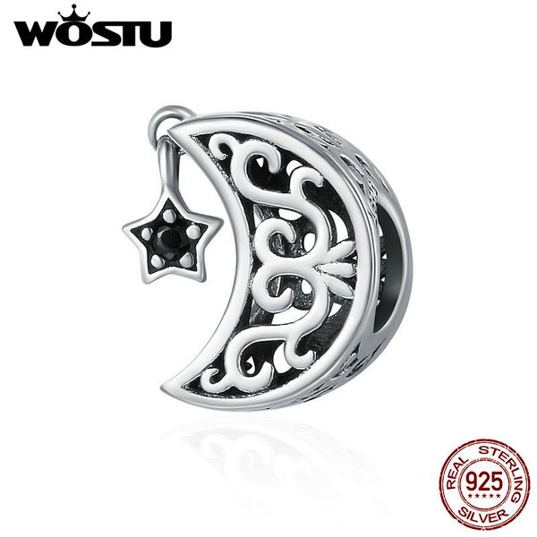 

wostu luxury 925 sterling silver ажурные луна и звезды goodnight charm beads приспосабливать браслет diy ювелирных изделий валентина день по, Blue;slivery