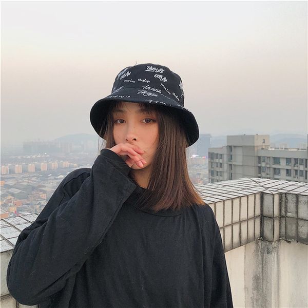 

fisherman's hat, female japanese graffiti, retro sun protection, all-around fashion brand, street double-sided sun basin hat, Blue;gray
