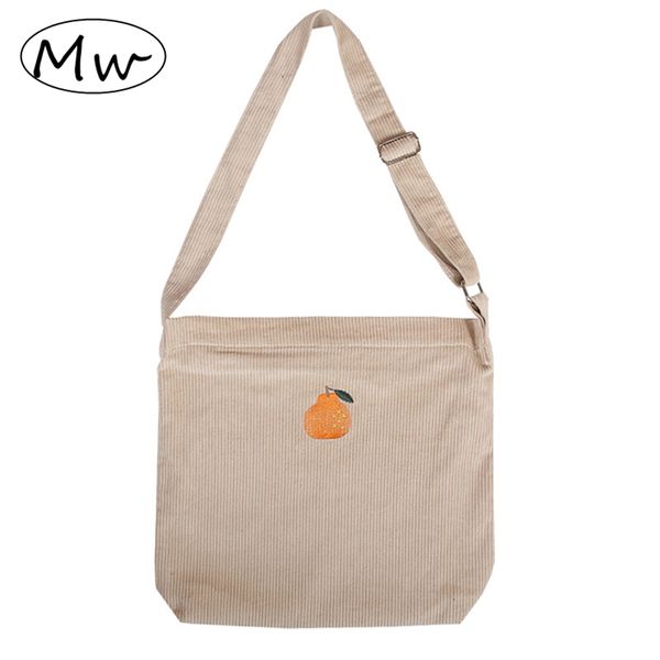

korean style embroidered pumpkin orange corduroy crossbody bags cute women shopping tote bag students diagonal shoulder bag 2019