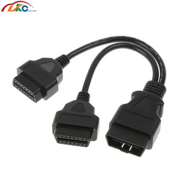 

100pcs/lot dhl obd 16 pin obd 2 splitter adapter extension cable male to dual female connector obd2 extended interface line