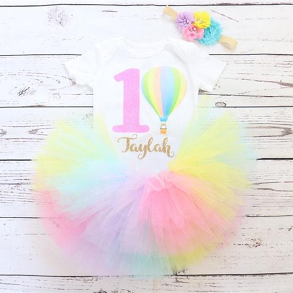 

clothing sets personalised air balloon first birthday baby girl shirt customize name age any character baptism tutu set outfit cake smash, White