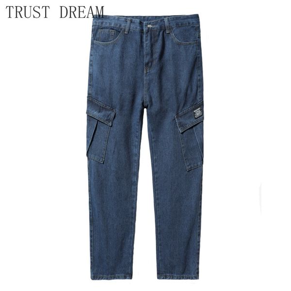 

man denim cargo pants men jeans ankle-length pant personal, Blue