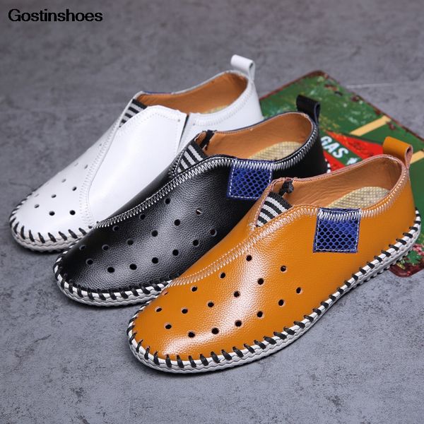

sandel for men beach sandals hollow out leather shoes footwear punched hollowbusinesshoes gladiator sandals for men, Black