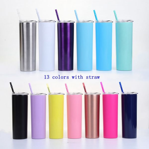 

20oz skinny tumbler stainless steel vacuum insulated straight cup beer coffee mug glasses with lids and straws mma2513