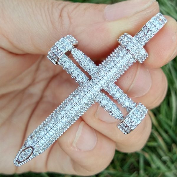 

Мужская холодная латунь CZ гвоздь крест подвески хип-хоп ожерелье золото серебрис