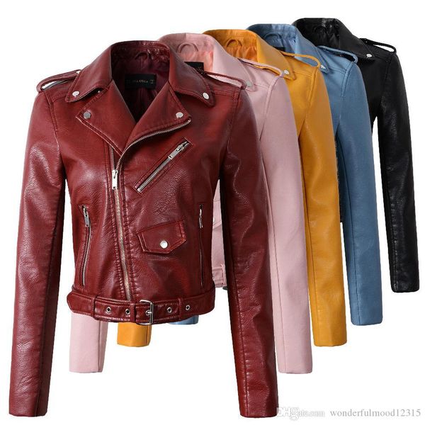

new fashion women autunm winter wine red leather bomber jackets lady motorcycle cool outer coat with belt sale, Black;brown