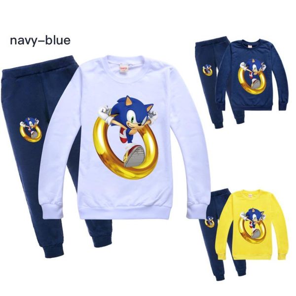 

new child tracksuit autumn boy clothing sets children boys girls sonic the hedgehog clothes kids hooded t-shirt pants 2pcs suits, White