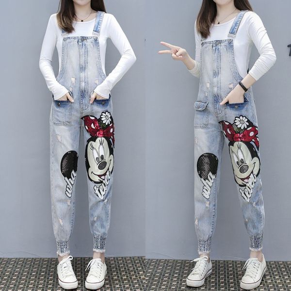 

the neon lights european fashion sequins denim overalls shuhua77, Blue