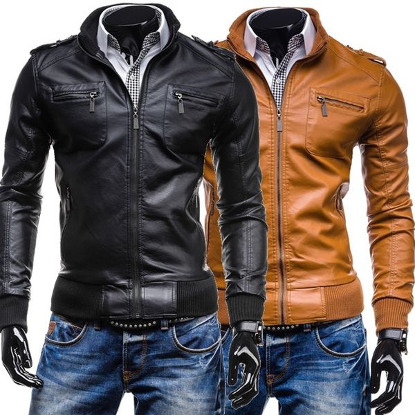 

zogaa winter men's pu jackets motorcycle coats autumn spring faux leather clothing male casual clothes solid business coat men, Black
