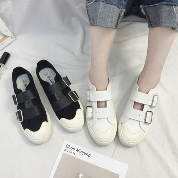 

europe women fashion shallow mouth round toe patchwork leather flats single shoes,buckle strap non-slip breathable lazy shoes, Black