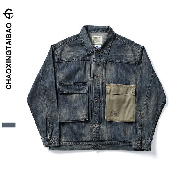 

shawn red ear denim red edge jeans coat fashion men important washing blue cowboy jacket limited edition, Black;brown