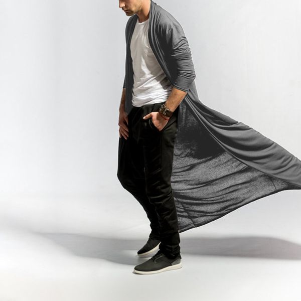 

men's trench coat streetwear short sleeve casual long cardigan solid color cool fashion men windbreaker long outerwear clothes, Tan;black