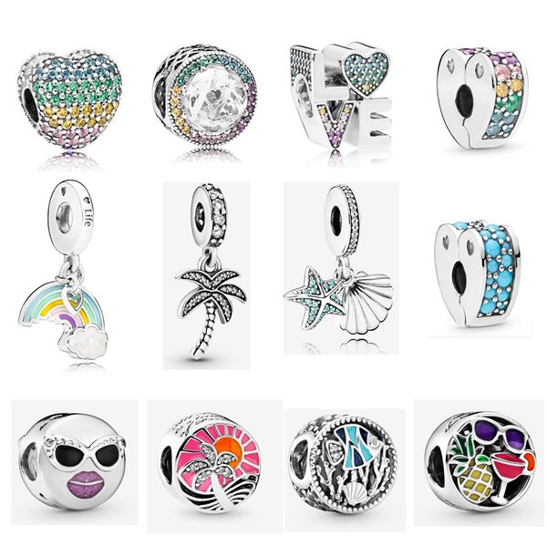 

925 sterling silver sparkling palm tree dangle charmopenwork ocean life charm fit original pandora charms bracelet jewelry, Black
