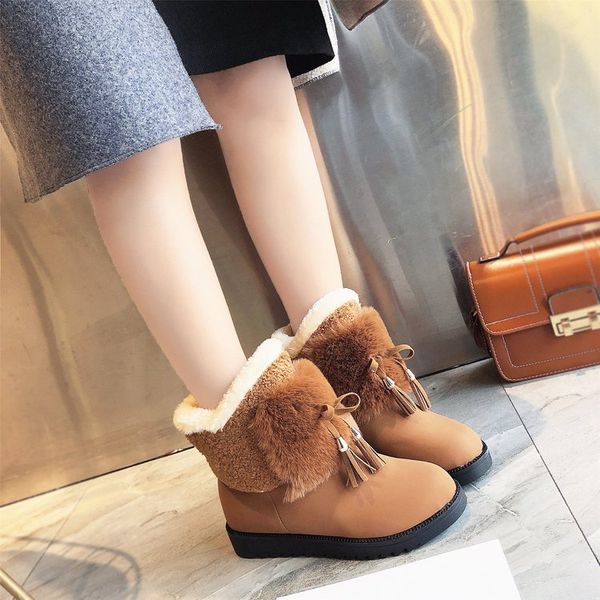 

women boots winter shoes snow boots female fur tassels plus velvet warm boot short fringe woman shoes a227, Black