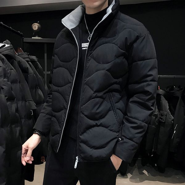 

2019 new style men's cotton clothes winter season korean-style cotton-padded clothes flow stand collar versatile cotton-padded c, Black