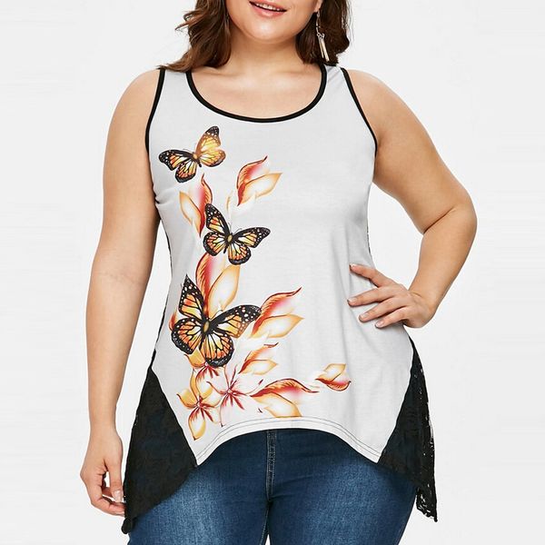 

fashion women plus size lace round neck casual clothes for women hollow out perspective tank ropa mujer#30, White