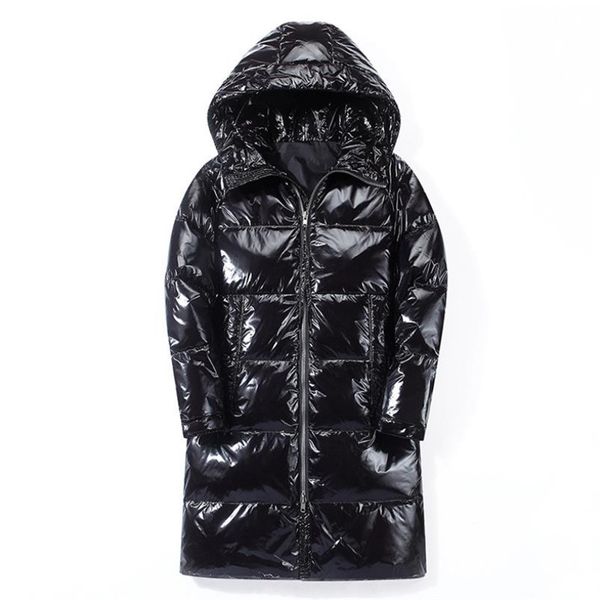 

winter men's down jacket long warm jacket white duck down casual large size hooded coat, Black