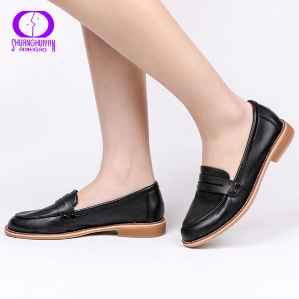 

aimeigao new spring autumn casual women flats shoes slip on moccasin shoes low heels comfortable footwear for women cj191226, Black