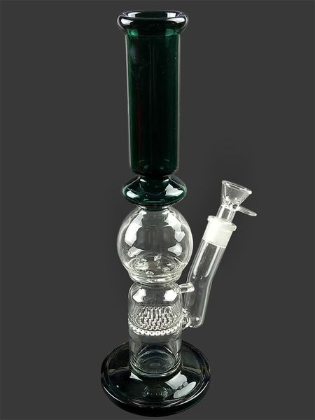 Tubi d'acqua in vetro da 14 pollici Honeycomb Perc Percolator Olio di tabacco Dab Rigs Green Heady 18mm Joint Narghilè Bong