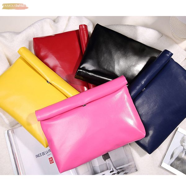 

new low priced casual fashion simple candy color pu leather envelope bag zipper hasp clutch handbags folding gift party purse 8 colors