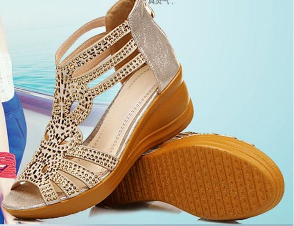 

2019 women's sandals in summer with new style slope heel thick bottom waterproof table @2248, Black