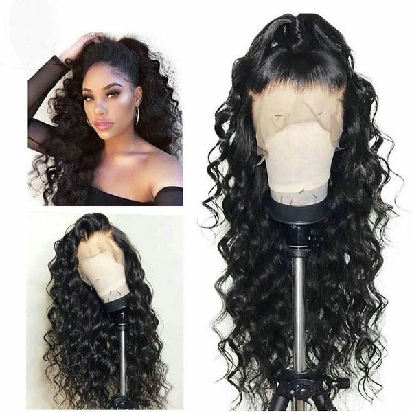 

естественный цвет 100% человеческих волос кружева передние парики свободно вьющиеся 150 180 плотность парик для wormen, Black;brown