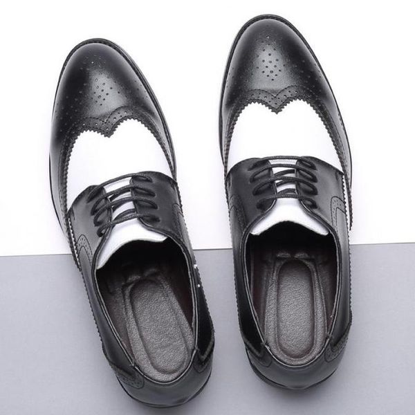 

38~48 large size men patchwork lace up derby brogue shoes italian men pointed toe dress formal wedding suit leather shoes brown, Black